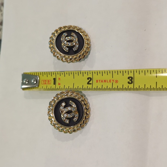 Chanel Vintage Logo Gold and Black Logo Pierced Earrings - Picture 9 of 14